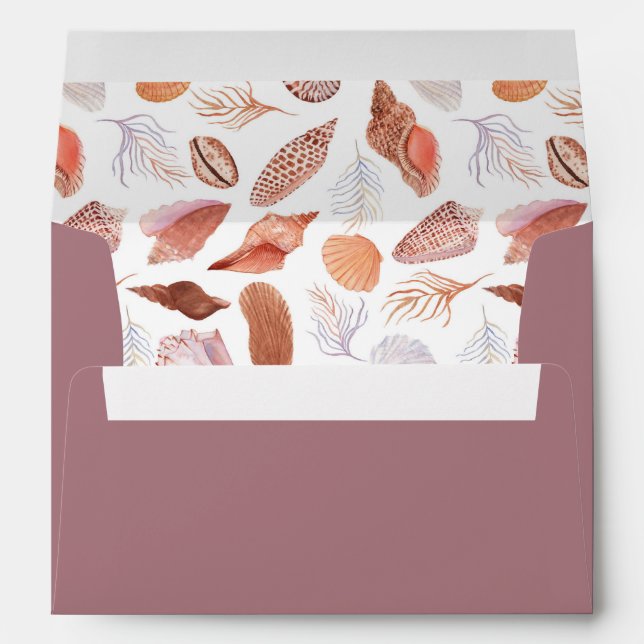 Beach Seashells Watercolor Coastal Chic Wedding Envelope (Back (Bottom))
