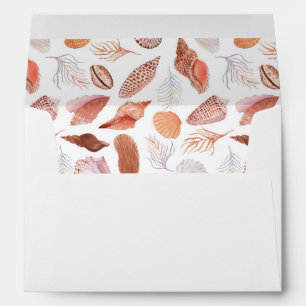 Beach Seashells Watercolor Coastal Chic Wedding Envelope