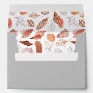 Beach Seashells Watercolor Coastal Chic Wedding Envelope
