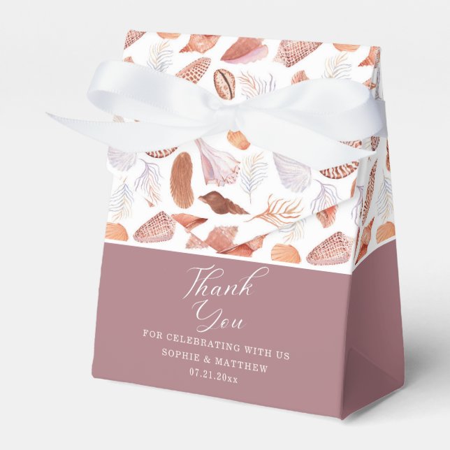 Beach Seashells Watercolor Coastal Chic Wedding Favour Box (Front Side)