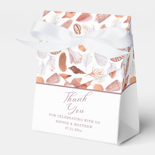 Beach Seashells Watercolor Coastal Chic Wedding Favour Box (Front Side)