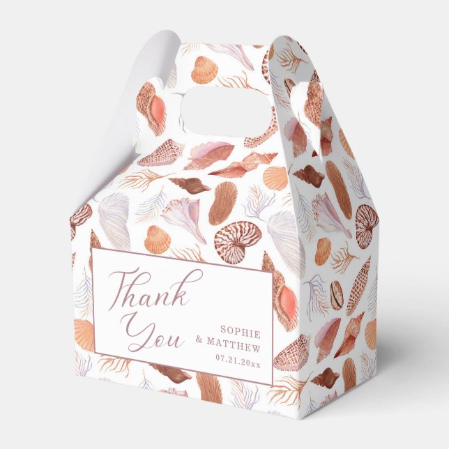 Beach Seashells Watercolor Coastal Chic Wedding Favour Box (Front Side)