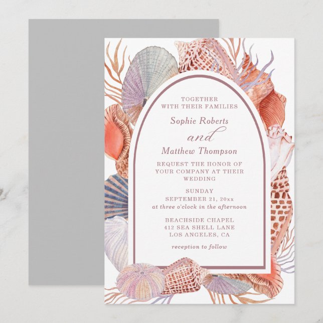 Beach Seashells Watercolor Coastal Chic Wedding In Invitation (Front/Back)