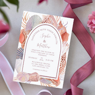 Beach Seashells Watercolor Coastal Chic Wedding Invitation