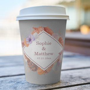 Beach Seashells Watercolor Coastal Chic Wedding Paper Cups