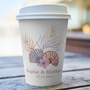 Beach Seashells Watercolor Coastal Chic Wedding Paper Cups
