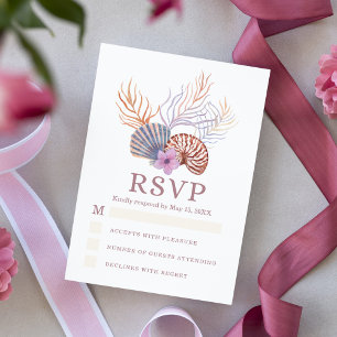 Beach Seashells Watercolor Coastal Chic Wedding RSVP Card
