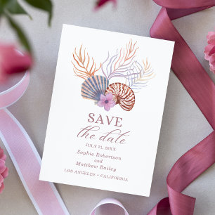 Beach Seashells Watercolor Coastal Chic Wedding Save The Date