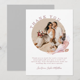 Beach Seashells Watercolor Coastal Photo Wedding Thank You Card