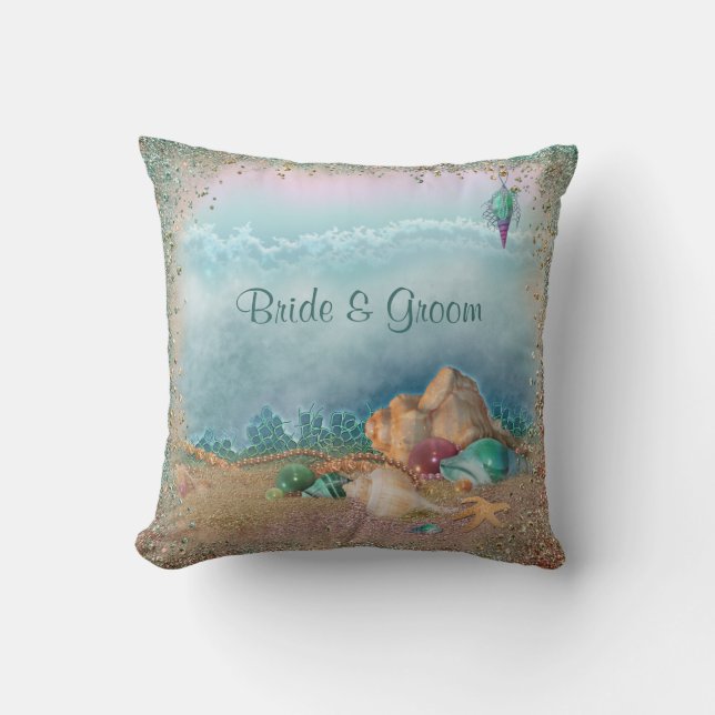Beach Seashells Wedding Cushion (Front)