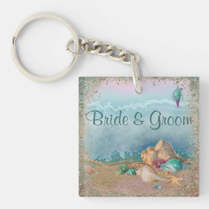 Beach Seashells Wedding Key Ring