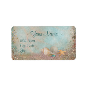 Beach Seashells Wedding Label
