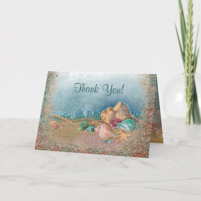 Beach Seashells Wedding Thank You Card (Front)
