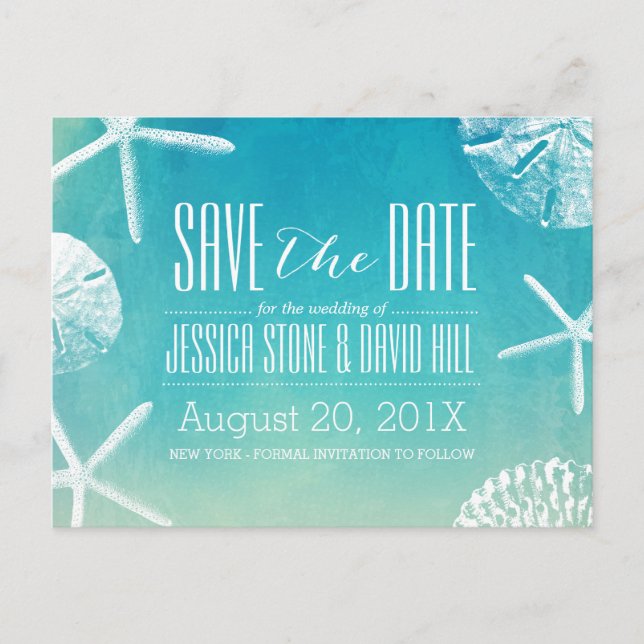 Beach Seashells Wedding Watercolor Save the Date Announcement Postcard (Front)