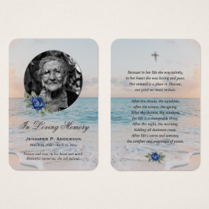 Beach Seashore Navy Blue Floral Memorial Cards