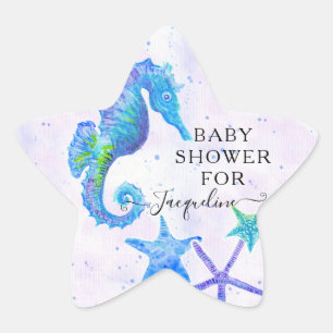 Beach Seaside Bright Seahorse Starfish Baby Shower Star Sticker