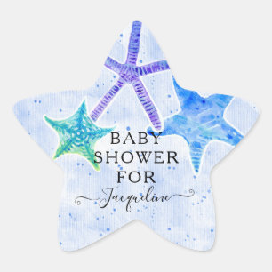 Beach Seaside Bright Starfish Blue Baby Boy Shower Star Sticker