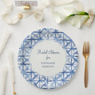 Beach Seaside Coast Navy Blue White Bridal Shower Paper Plate