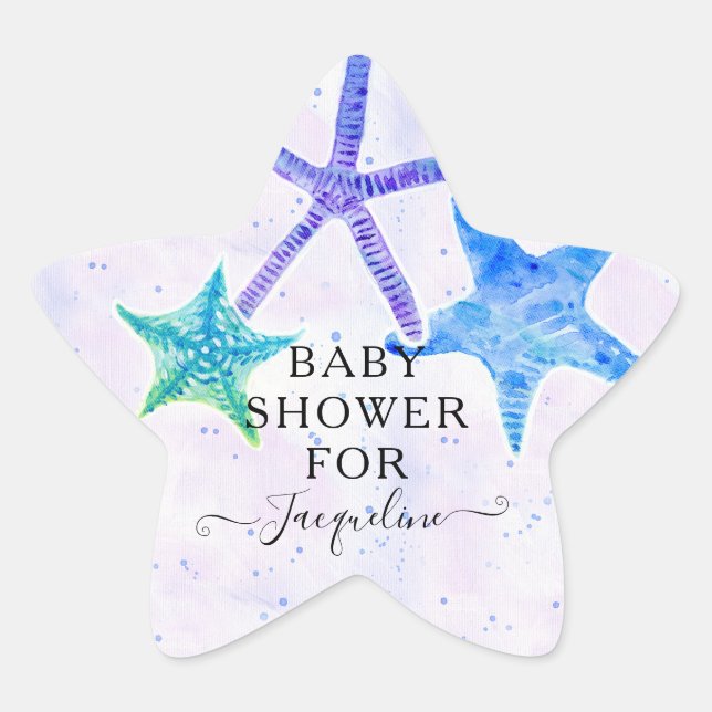 Beach Seaside Colourful Starfish Baby Girl Shower Star Sticker (Front)