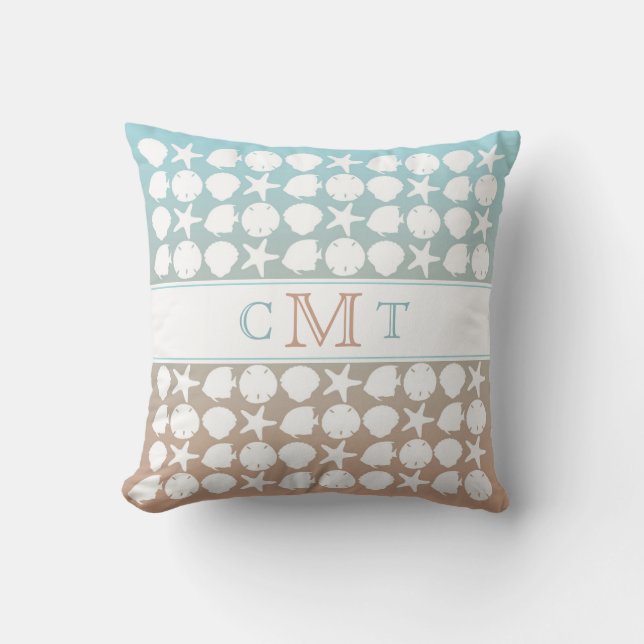 Beach Seaside Gradient Colour Monogram Throw Pillo Cushion (Front)