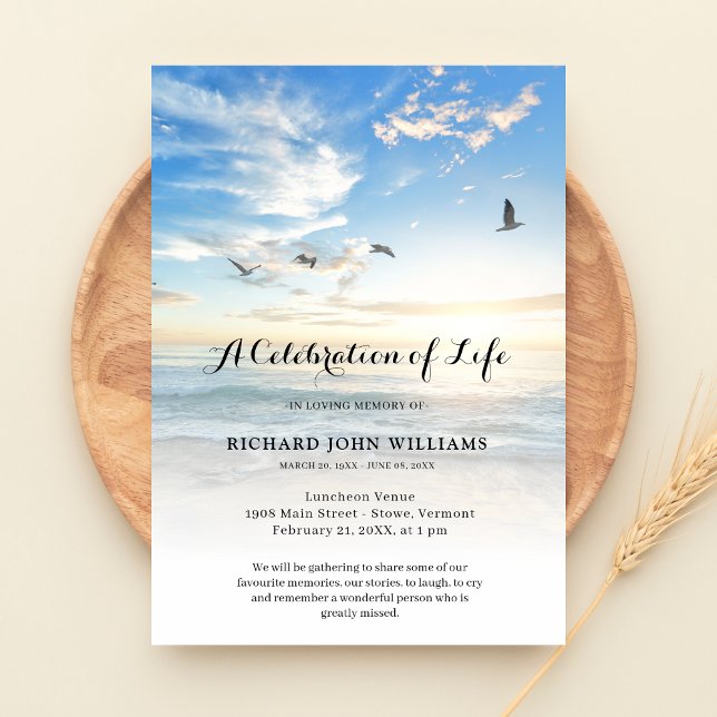 Beach Seaside Ocean Celebration of Life Funeral Invitation (Creator Uploaded)
