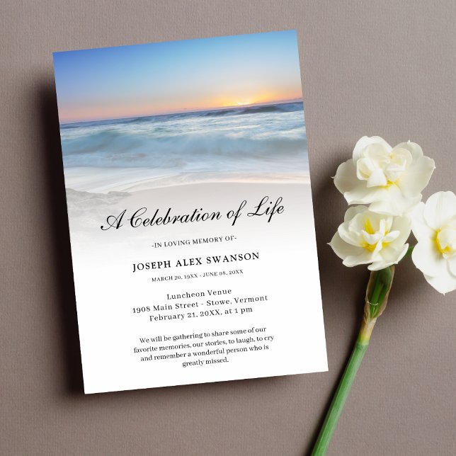 Beach Seaside Ocean Celebration of Life Funeral Invitation (Beach Celebration of Life)