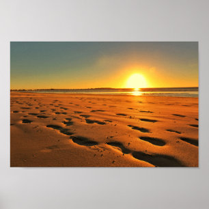 Beach Seaside Ocean Sunset Sundown Sand Poster