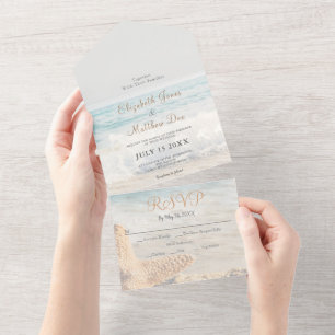 Beach Seaside/Oceanside Wedding All In One Invitation