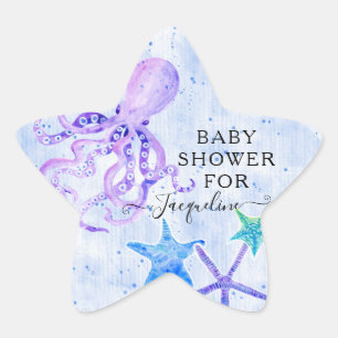 Beach Seaside Purple Octopus Starfish Baby Shower Star Sticker