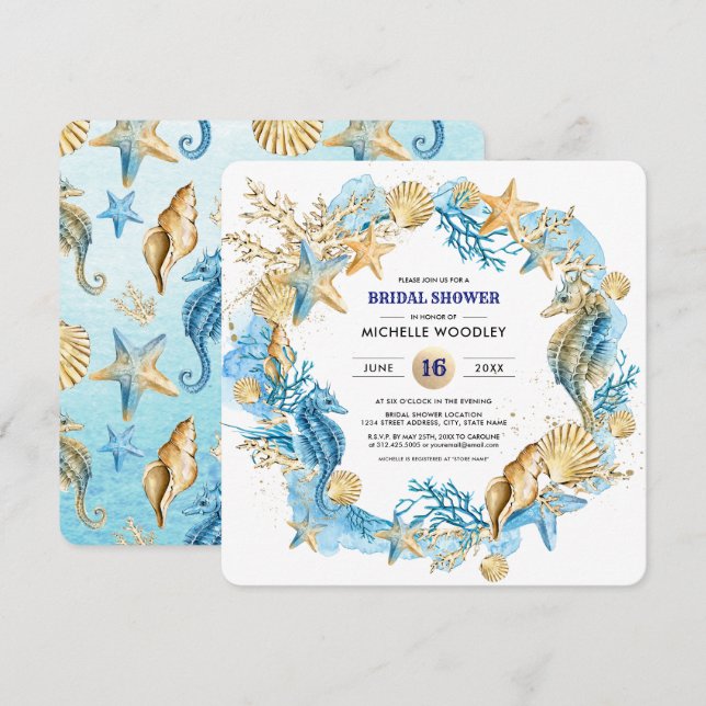Beach | Seaside Seashells Bridal Shower  Invitation (Front/Back)