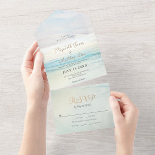 Beach Seaside Sunrise Wedding All In One Invitation