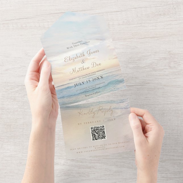 Beach Seaside Sunrise Wedding All In One Invitation (Tearaway)