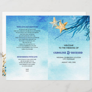 Beach   Seaside Watercolor Wedding Folded Program