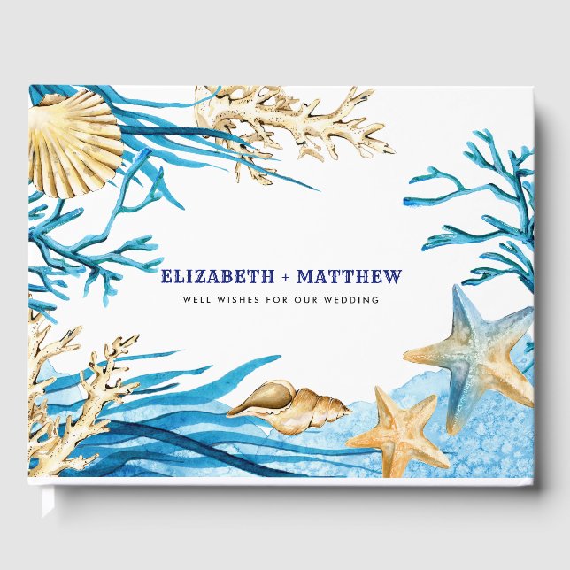 Beach | Seaside Watercolor Wedding Guest Book (Front)