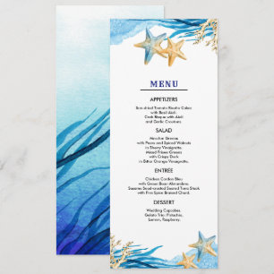 Beach Seaside Watercolor Wedding Menu Cards