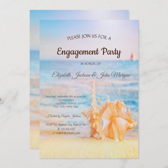 Beach,Seastar,Seashell Engagement  Invitation (Front/Back)