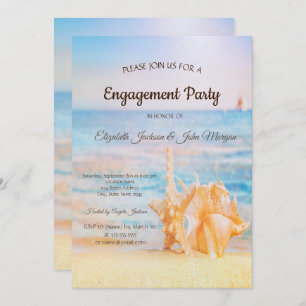 Beach,Seastar,Seashell Engagement  Invitation