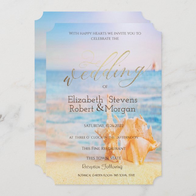  Beach,Seastar,Seashell  Invitation (Front/Back)