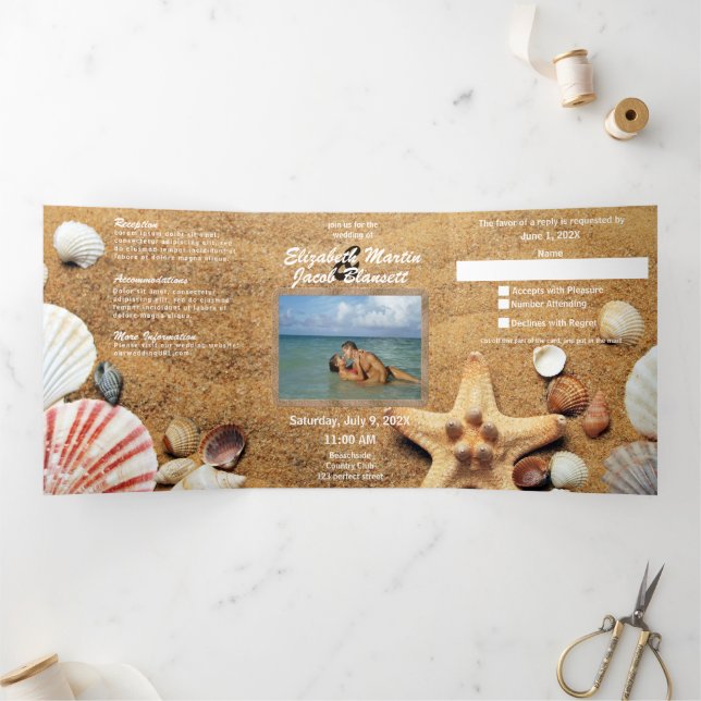 Beach Serenity with Photo All in One Wedding Tri-Fold Invitation (Inside)