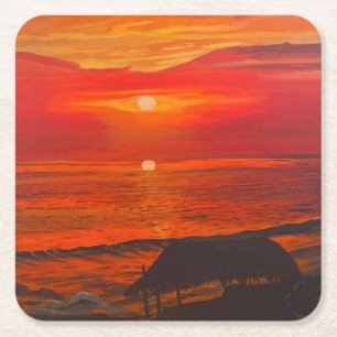 Beach Shack, Original by Gary Poling Square Paper Coaster