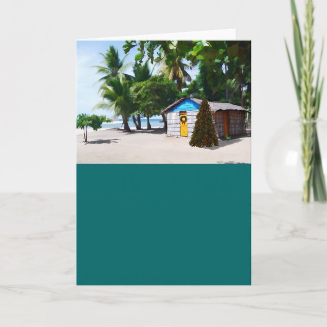 Beach Shack Under the Palms at Christmas Holiday Card (Front)