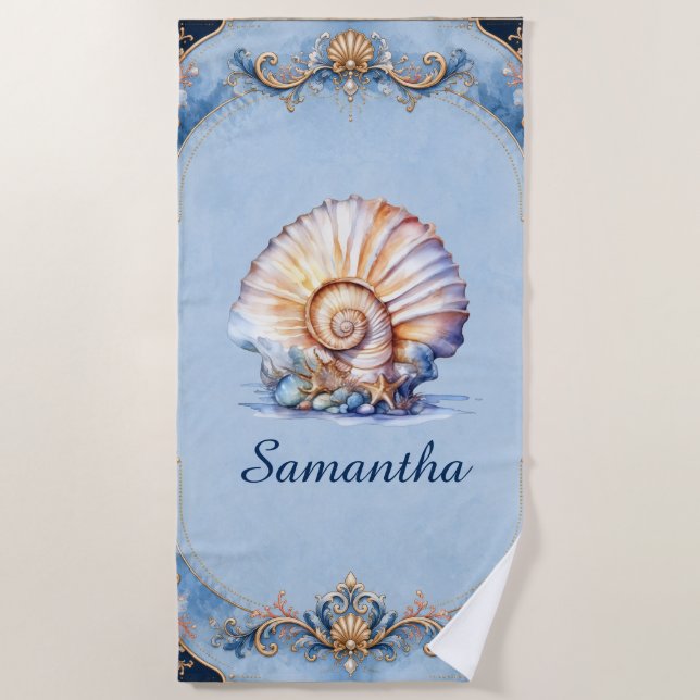 Beach shell bride tribe gifts seashell blue towel (Front)