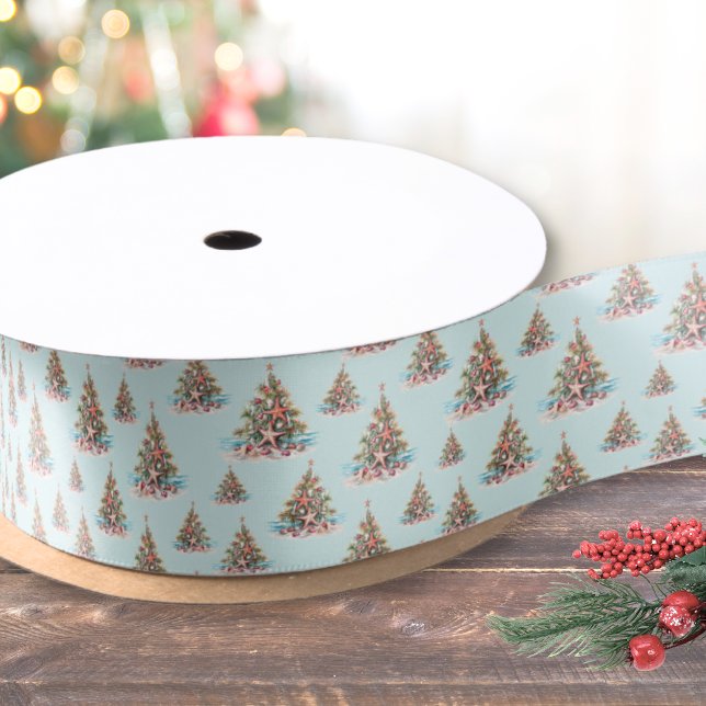 Beach Shell Christmas Tree Pattern Satin Ribbon (Beach Shell Christmas Tree Pattern Satin Ribbon)