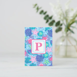Beach Shell Crab Ocean Monogram Preppy Card