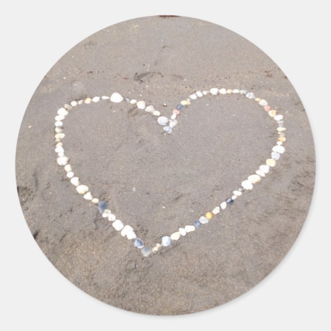 Beach Shell Heart Classic Round Sticker (Front)
