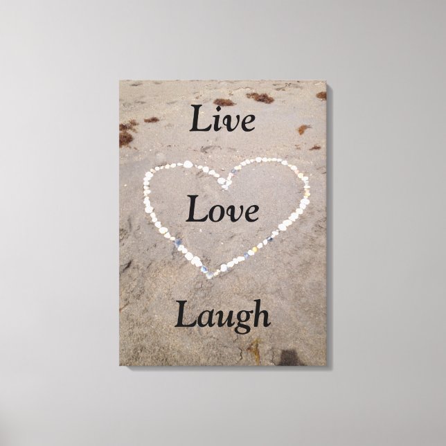 Beach Shell Heart. Live Love Laugh Canvas Print (Front)