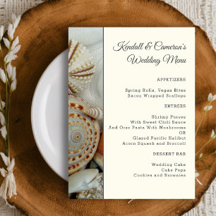 Beach Shells Ecru Wedding Menu Template