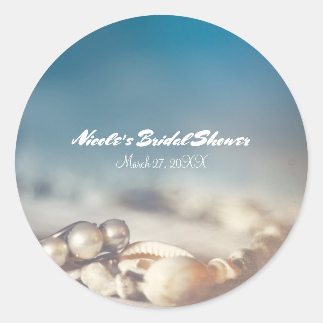Beach Shells & Pearl Jewellery Elegant Bridal Show Classic Round Sticker (Front)