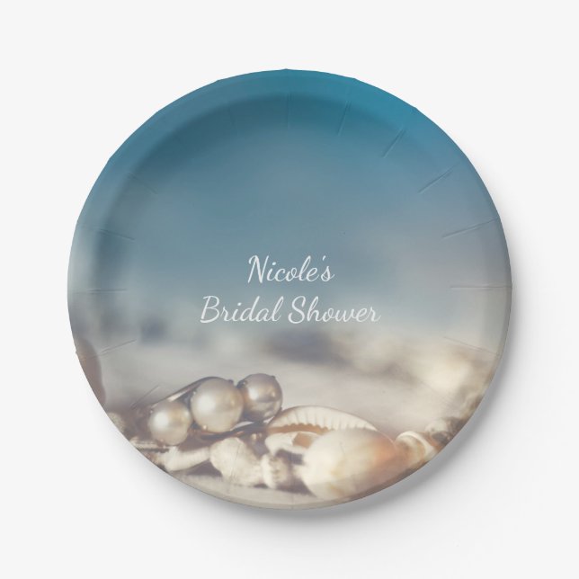Beach Shells & Pearl Jewellery Elegant Bridal Show Paper Plate (Front)