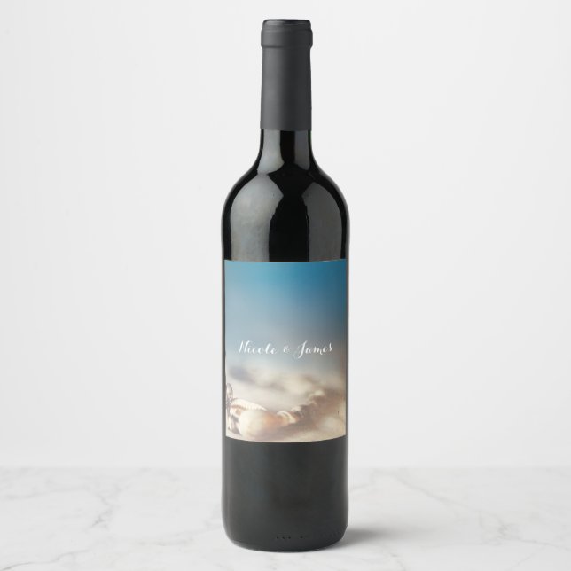 Beach Shells & Pearl Jewellery Elegant Wine Labels (Front)